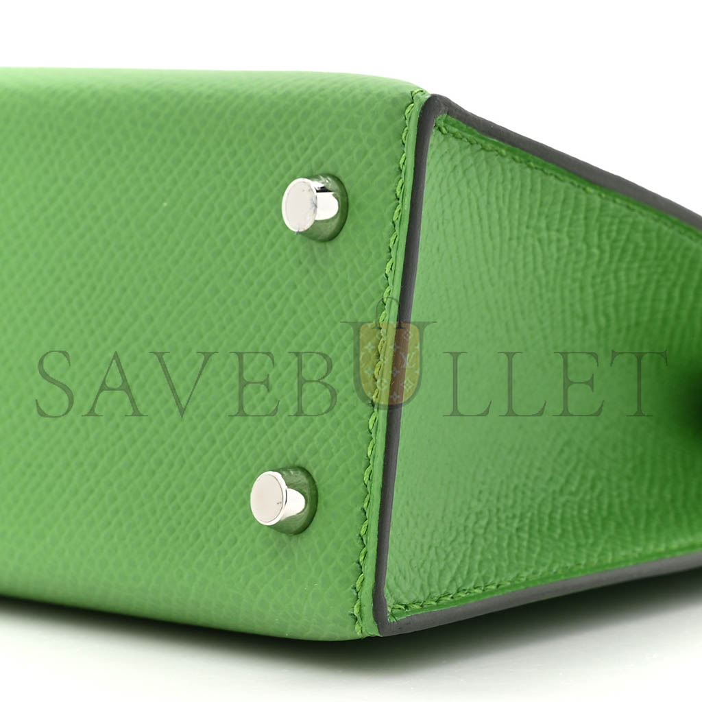 HERMÈS MINI KELLY II EPSOM GREEN SILVER BUCKLE (19*12*5.5cm)
